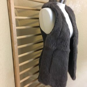 C. Luce Vegan Faux Fur sweater Gray Brown Vest